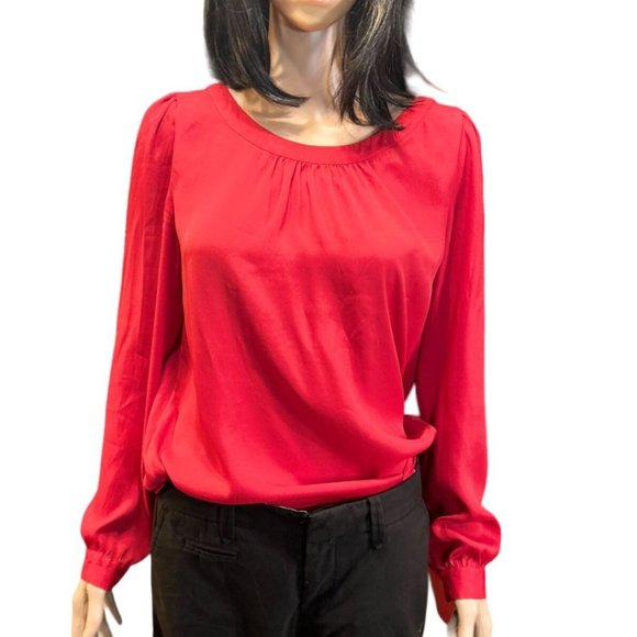 LOFT Long Sleeve Pin Tuck French Cuff Blouse in Red - Picture 4 of 8